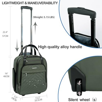 VANKEAN 16" Underseat Rolling Suitcase Travel Business Lightweight - color: Army Green