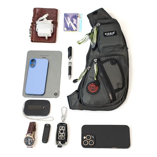 NICGID Sling Bag Chest Shoulder Backpack Crossbody Daypack for Men Women - color: Dark Green