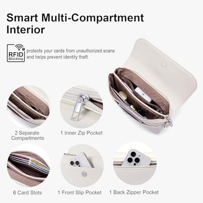 RFID Crossbody Bags for Women Vegan Leather with 2 Straps White - color: Beige