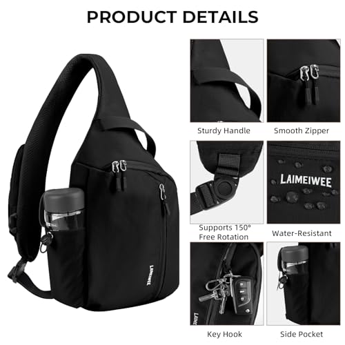 Crossbody Sling Bag, RFID Travel Hiking Sling Backpack, Compact EDC Bag - color: Black