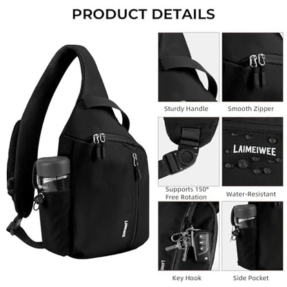 Crossbody Sling Bag, RFID Travel Hiking Sling Backpack, Compact EDC Bag - color: Black