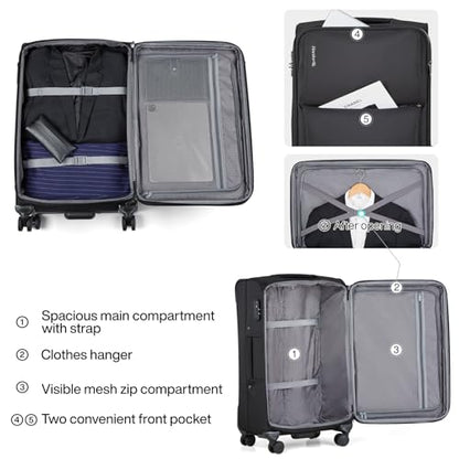 Hanke Large Checked Luggage, 28 Inch Suitcase with Garment Compartment - color: Black, size: 28 Inch Checked In