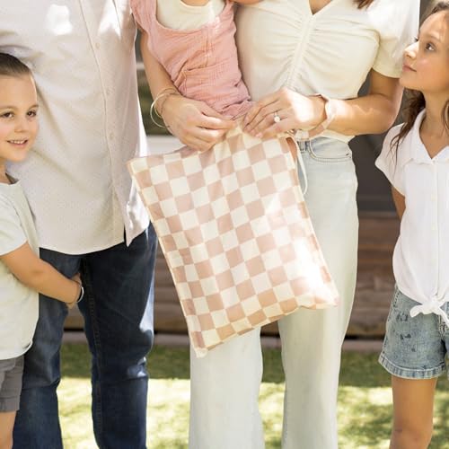 Tiny Twinkle Mess Proof Wet Bags | 2-Pack Reusable Waterproof Wet Bags for Swimsuits | Baby Clothes | Travel & Diaper Bag (Pink, Brown Checkers) - color: Pink, Brown Checkers, size: 2 Pack