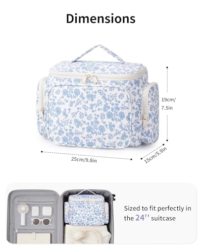 Narwey Hanging Travel Toiletry Bag for Women, Large Makeup Cosmetic Bag - color: Y-Blue Flower