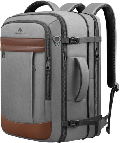 AREYTECO Expandable Carry on Backpack, 50L Extra Travel Laptop Backpack - color: Khakigrey, size: 17.3 Inch (20''x13''x10'')