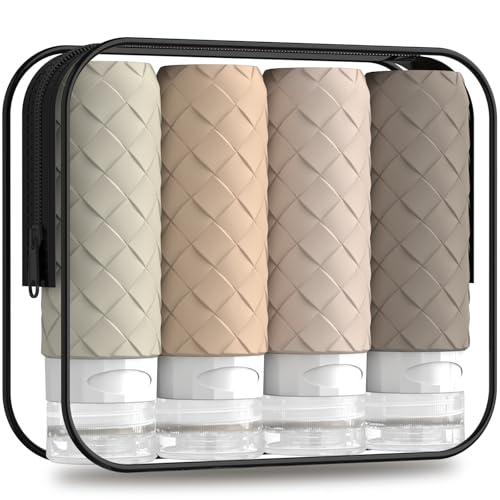 Silevoler Travel Bottles for Toiletries, TSA-Approved Travel Size Container | Woven Pattern BPA Free Silicone Leak Proof Refillable Liqus Shampoo And Conditioner Essentials Toiletry Bottles(Cream) - color: Cream