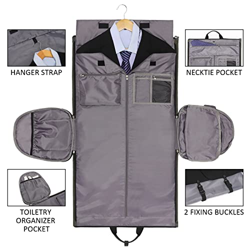 Travel Garment Bag,45L convertible garment bag carry on for hanging clothes - color: Forest Night