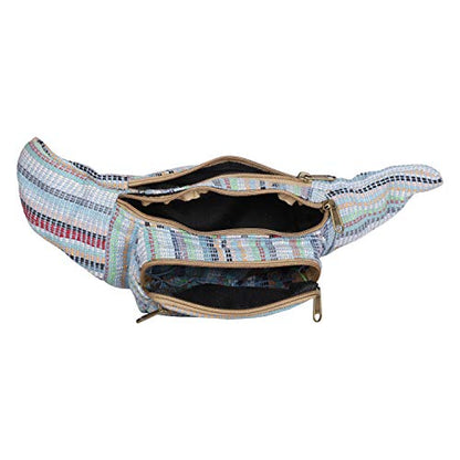 Su-Man Hemp Fanny Pack,Adjustable Waist and Multiple Pockets,Waist Bag & for all purpose - color: Sky Blue