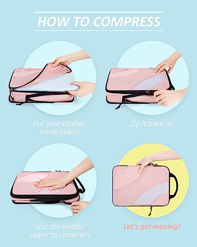 BAGSMART Compression Packing Cubes for Travel - color: Baby Pink 6pcs, size: Set of 6