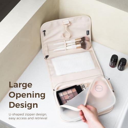 pack all Hanging Travel Toiletry Bag, Compact Size, Coated Knitted Fabric - color: Beige