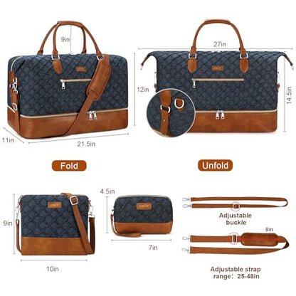 ITIEZY Weekender Bag for Women 21.5" Travel Duffel Large Carry On Bag 3PCS - color: 8a-Dark blue