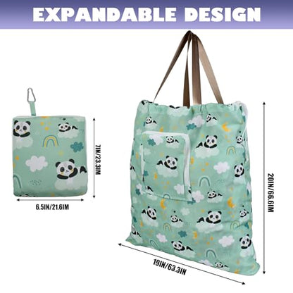 Foldable Travel Laundry Bag with Handle and Drawstring, 2 Pack Expandable Dirty Clothes Bags with Aluminum Carabiner and Zipper, Lightweight Laundry Hamper Liner for Travel, Camp, 20*19 inch - color: Panda & Koala