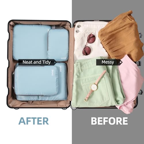 BAGAIL 4 Set/6 Set/8 Set Compression Packing Cubes Travel Accessories Expandable Packing Organizers (Cloth Pattern, 4-Dusty Blue) - color: 4-Dusty Blue, style: Cloth Pattern
