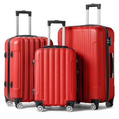 Karl home Luggage Set of 3 Hardside Suitcase Sets - Red (20/24/28) - color: Red, size: 3 Piece Set