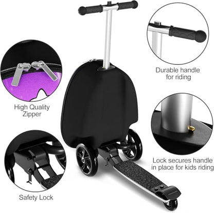 Baotree Scooter Suitcase for Kids, 2 in 1 Ride-on Luggage with Flash PU Wheels, Adjustable Handle & TPR Non-Slip Grip, Foldable & Lightweight, Ages 5-12 - color: Purple