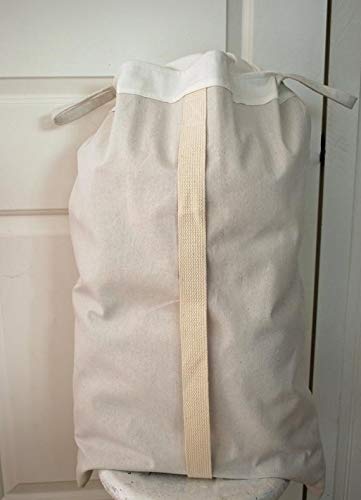 Over-the-Door Laundry Hamper Bag - Stylish Linen Design - Drawstring Closure with Convenient Carry Strap - Hooks Not Included*