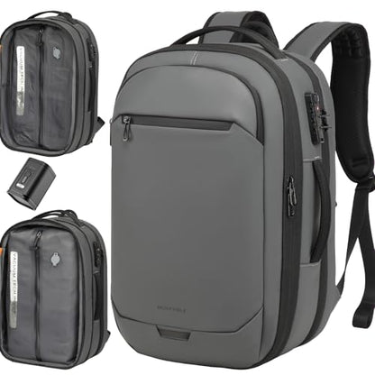 45L Travel Backpack with Vacuum Compression System Fits 16" Laptop | Expandable Carry On Backpack with Pump, Water Resistant, TSA Lock, Vacuum Backpack for Travel & Business - color: Gray B