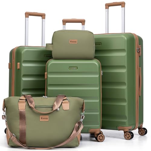 Eeeza Luggage Sets 5 Piece, Lightweight Durable Hardshell, 20/24/28" Green - color: PearlGreen