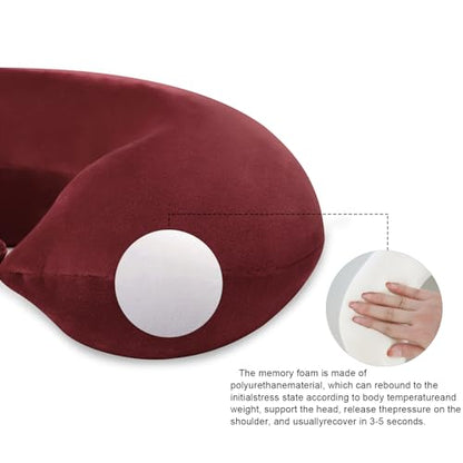 Travel Neck Pillow Memory Foam Neck Pillows for Travel, Dark Red - color: Dark Red