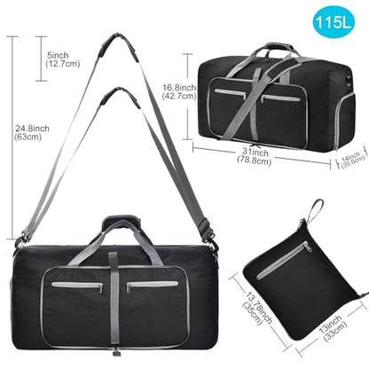 Felipe Varela Foldable Duffle Bag for Travel Weekend Overnight Gym Camping - color: A Black, size: 115L