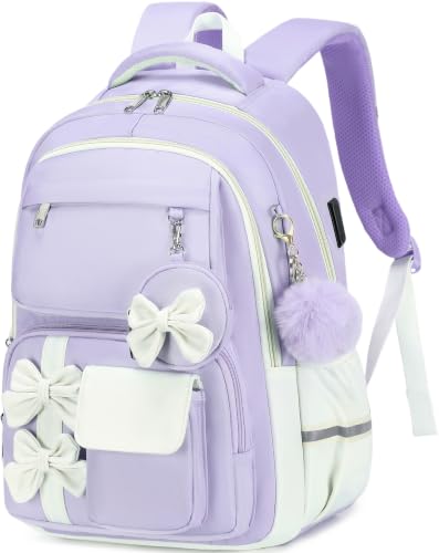 Hey Yoo Back to School Backpack for Girls Backpack with Lunch Box Kids Backpack for School Backpacks for Girls Teens Bookbag (Purple) - color: Purple
