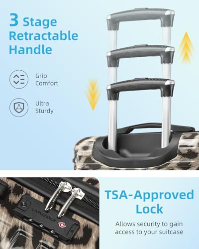 LARVENDER Expandable Carry on Luggage 20inch Suitcase with Wheels, Cheetah - color: Cheetah, size: 3 Piece Set (20/DB/TB)