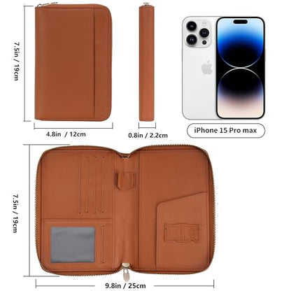 Leather Zipper Passport Wallet Holder Travel Essentials with RFID Blocking - color: Brown