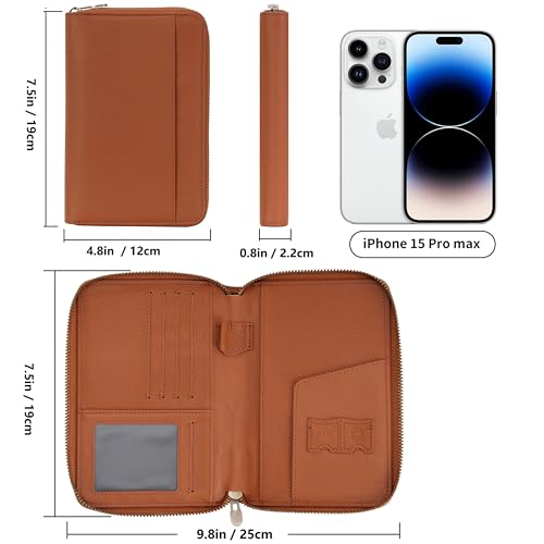 Leather Zipper Passport Wallet Holder Travel Essentials with RFID Blocking - color: Brown