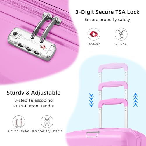 LARVENDER Carry On Luggage 22x14x9 Airline Approved, Suitcases with Wheels - color: Neon Pink-20inch