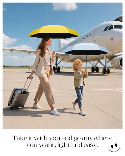 Seniny Mini Travel Umbrella with Case, Compact Pocket Size UV Sun & Rain - color: Yellow