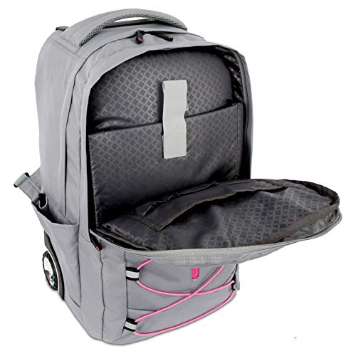 J World New York Lash Rolling Backpack. Laptop Bag With Wheels. Wheeled Carry-On Travel Luggage - color: Grey/Pink