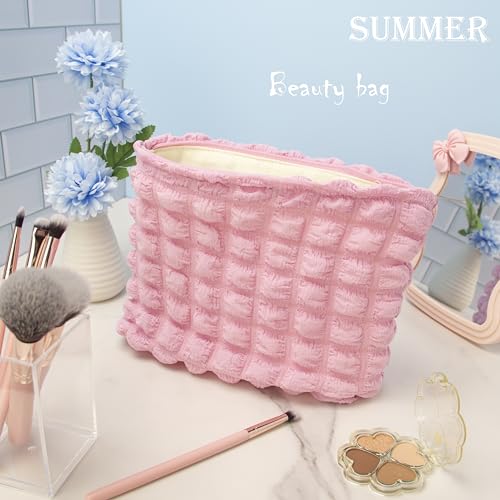 Flat Makeup Bag for Women,Zipper Cosmetic Pouch for Purse,Bubble Candy Pink - color: Bubble Candy Pink