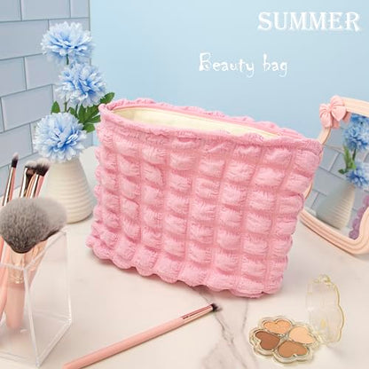 Flat Makeup Bag for Women,Zipper Cosmetic Pouch for Purse,Bubble Candy Pink - color: Bubble Candy Pink