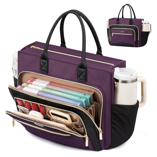 LOVEVOOK Work Tote Bags for Women,Laptop Teacher Bag With File Organizer - color: Black-purple, size: 15.6 inch