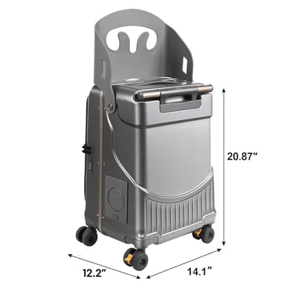 Ride On Suitcase for Kids Ages 2-12, Widened Handle Luggage with Seat & Front Pocket, Lightweight Hardshell Travel Case with 360° Silent Spinner Wheels and TSA Approved Lock,Grey - color: Grey