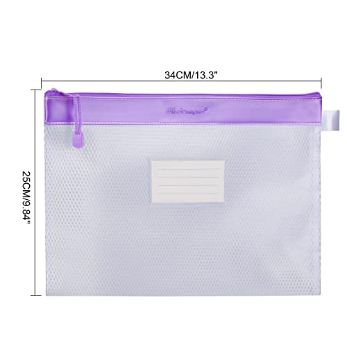 Wisdompro Zipper Pouch, 4 Pack Waterproof Mesh File Bag, Document Organizer - color: Purple