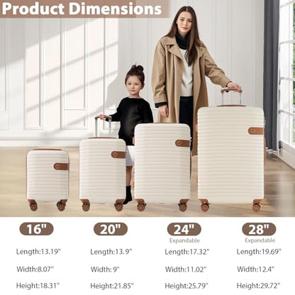 Merax Hardshell Luggage Sets 4 piece Lightweight Durable Suitcases With Wheels TSA Lock Expandable (only 24”/28”) ABS Large Travel Luggage Set (Cream) - color: Cream, size: 4-piece set (24-inch/28-inch)
