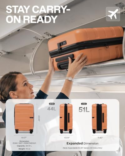 Coolife Carry On Luggage Hardside Suitcase with Spinner Wheels, 20in - color: Haze Mandarin2.0, size: Carry On(20in)