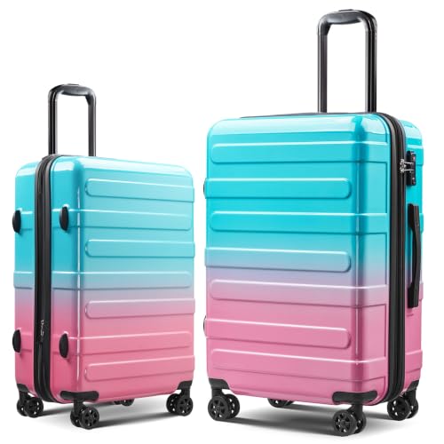 Luggage 2 Piece (20in/24in) Expandable Luggage with Spinner Wheels - color: Cotton Candy, size: 2 Set (20/24In)