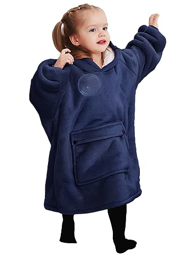 KFUBUO Wearable Blanket Hoodie for Kids With Pocket Toddlers 2-6 Year Old - color: Navy, size: Kids 2-6YR