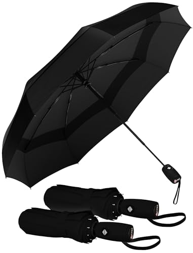 Repel Windproof Travel Umbrella - Compact & Withstands Winds up to 100MPH, Strongest Premium Auto Folding Umbrella for Rain and Sun - Durable, Light & Portable for Women & Men, Fits Backpack & Cars - color: Onyx