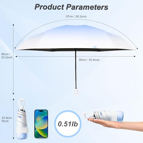 Gradient UV Umbrella UPF 50+, Mini Sun Parasol Foldable Compact Travel Size - color: 06.Blue+Pink