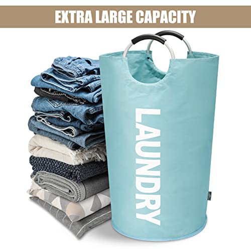 DOKEHOM 90L Large Laundry Basket Bag, Collapsible Tall Hamper, Light Blue - color: Light Blue, size: 90L