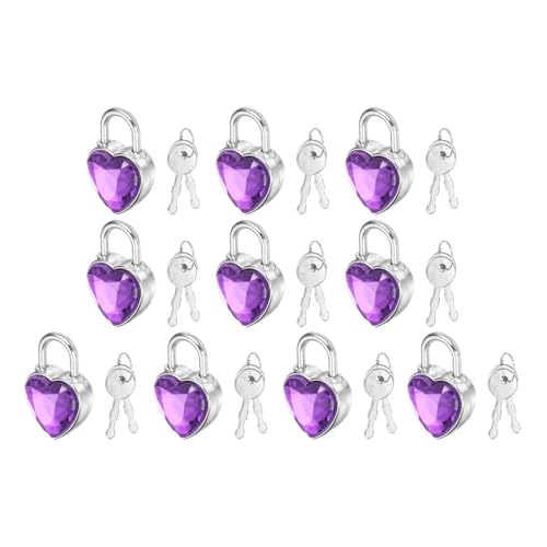 PATIKIL 10Pcs Mini Diary Padlock Small Metal Heart Shaped Lock w 2 Keys - color: Purple