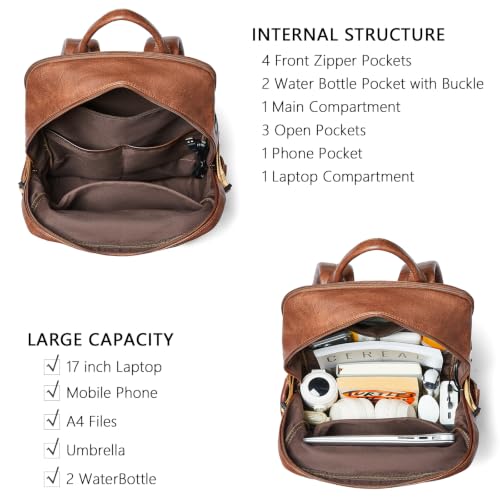 Leather Laptop Backpack for Women with RFID Wristlet Purse, Fits 17" Laptop - color: Black