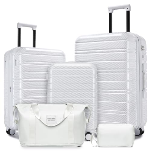 LARVENDER Luggage Sets 5 Piece, PC+ABS Expandable Suitcases with Wheels - color: Pearl Carbon, size: 5 Piece Set (20/24/28/DB/TB)