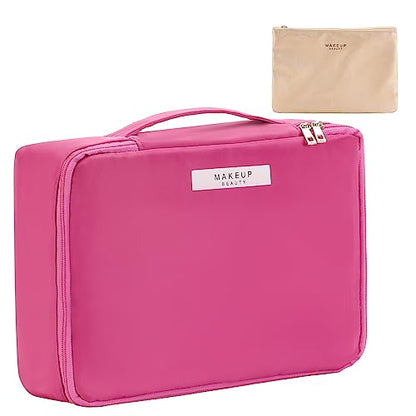 Queboom Travel Makeup Bag Cosmetic Bag Toiletry Bag for Women & Men, Rosy - color: Rosy-1pcs
