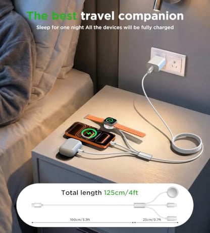 Travel Essentials Multi Charging Cable with 20W Charger Block - color: White, size: 1.2M/4FT