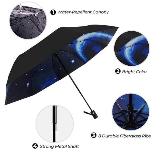 LLanxiry Compact Travel Umbrella, Windproof Automatic Umbrellas for Rain - color: Space (Auto), size: 44 Inch