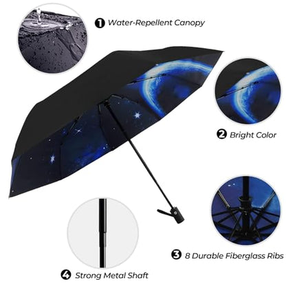 LLanxiry Compact Travel Umbrella, Windproof Automatic Umbrellas for Rain - color: Space (Auto), size: 44 Inch